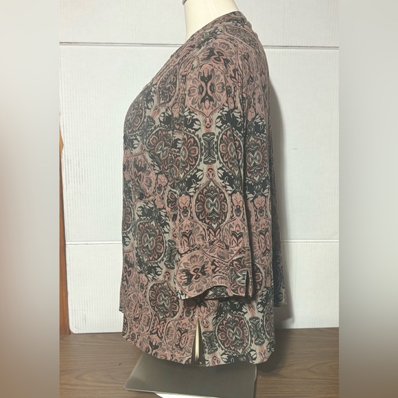 Tianello 3X multi colored top. Button embellished slanted on front. Unique - Picture 2 of 7